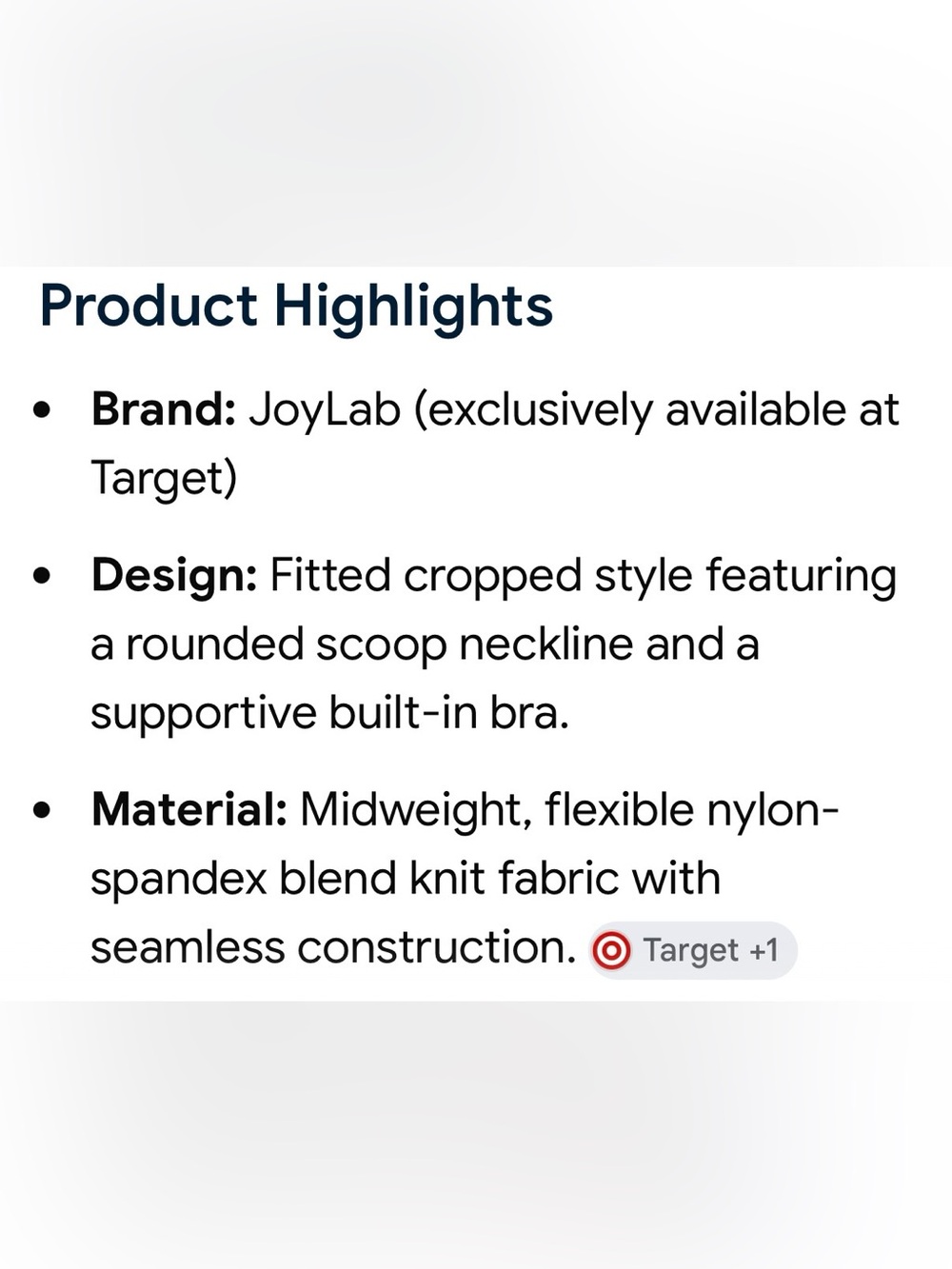 JoyLab Ribbed Seamless Crop Tank - Picture 8 of 8